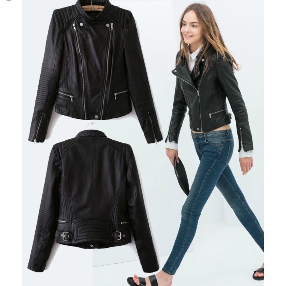 Leather quilted biker jacket